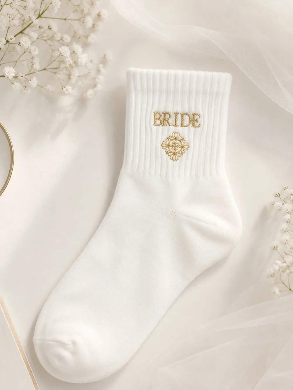 BRIDE Embroidered Ivory Socks with Bōda Pouch